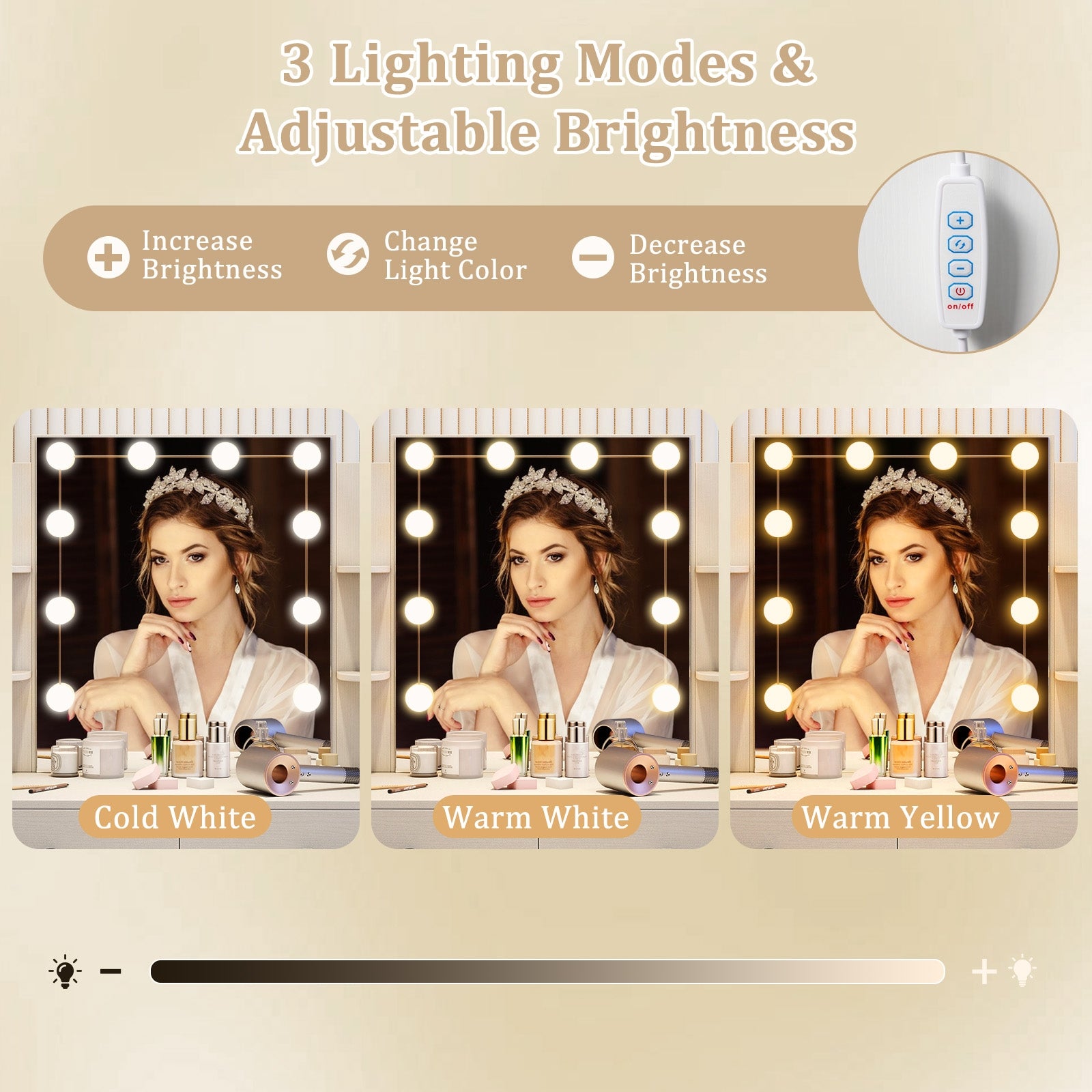 Vanity Set with Lighted Mirror and Stool with Power Outlet, White Makeup Vanities at Gallery Canada