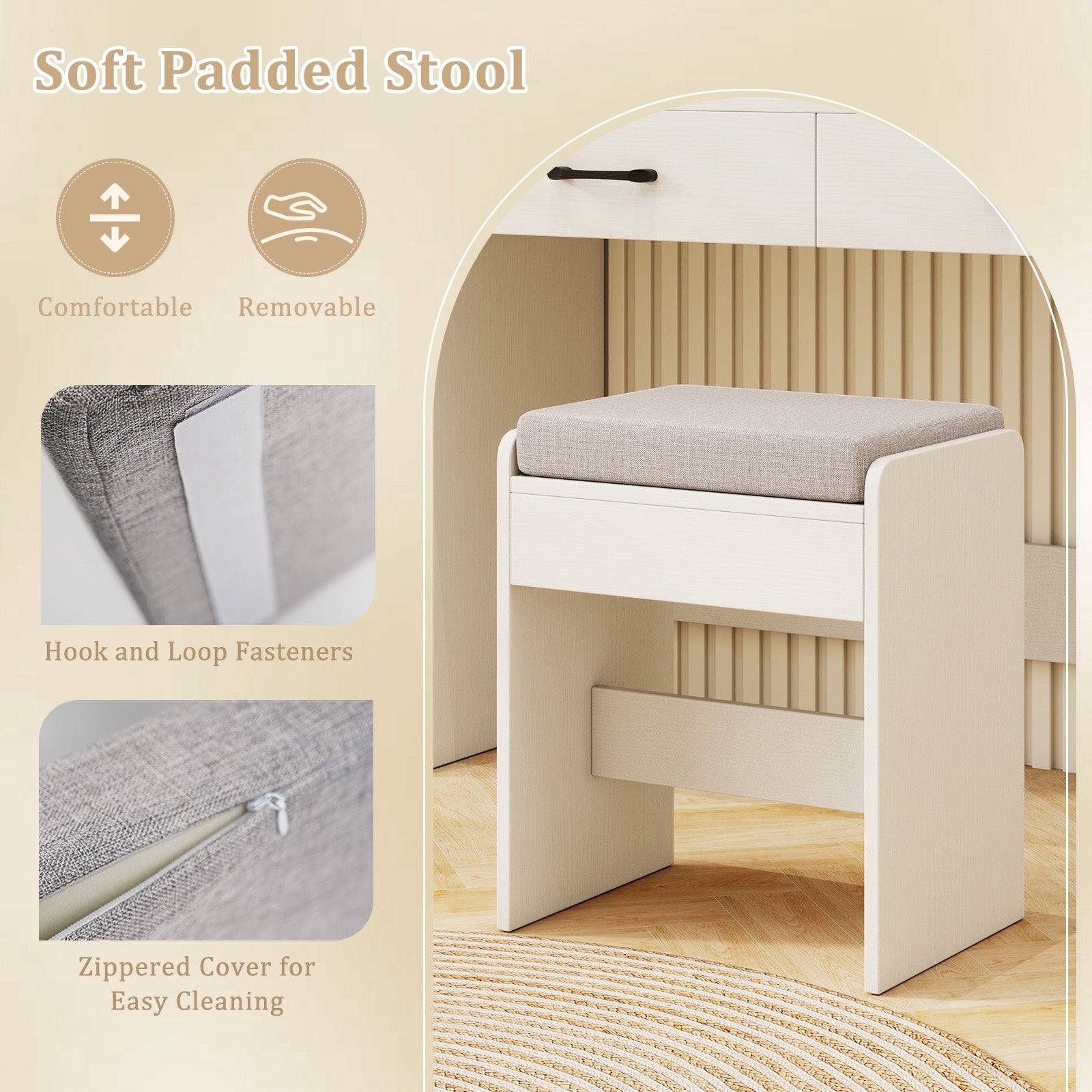Vanity Set With Lighted Mirror, Stool, Power Outlet, White Makeup Vanities at Gallery Canada