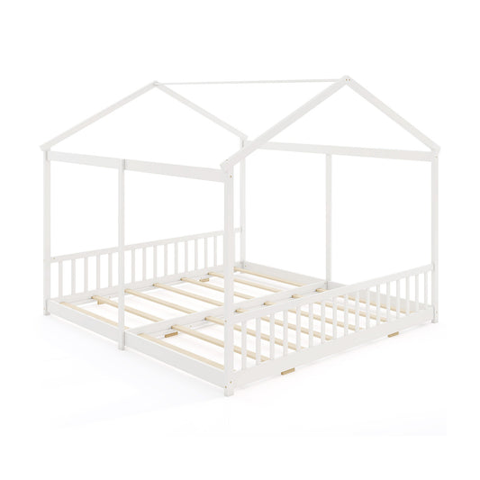 Double Floor Bed For Twins, With Safety Guardrails, White Toddler Beds White at Gallery Canada