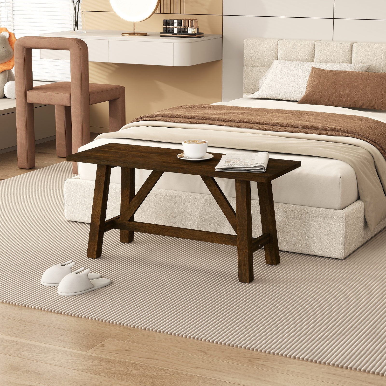 Wooden Entryway Bench Farmhouse Dining Bench with 400 LBS Weight Capacity, Brown Shoe Racks & Storage Benches at Gallery Canada