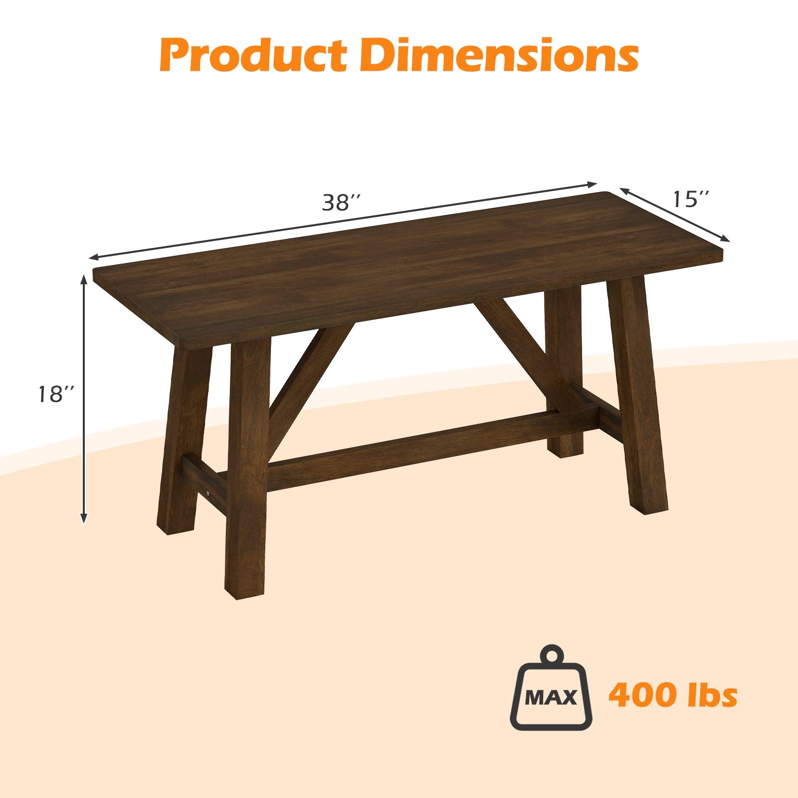 Wooden Entryway Bench Farmhouse Dining Bench with 400 LBS Weight Capacity, Brown Shoe Racks & Storage Benches at Gallery Canada