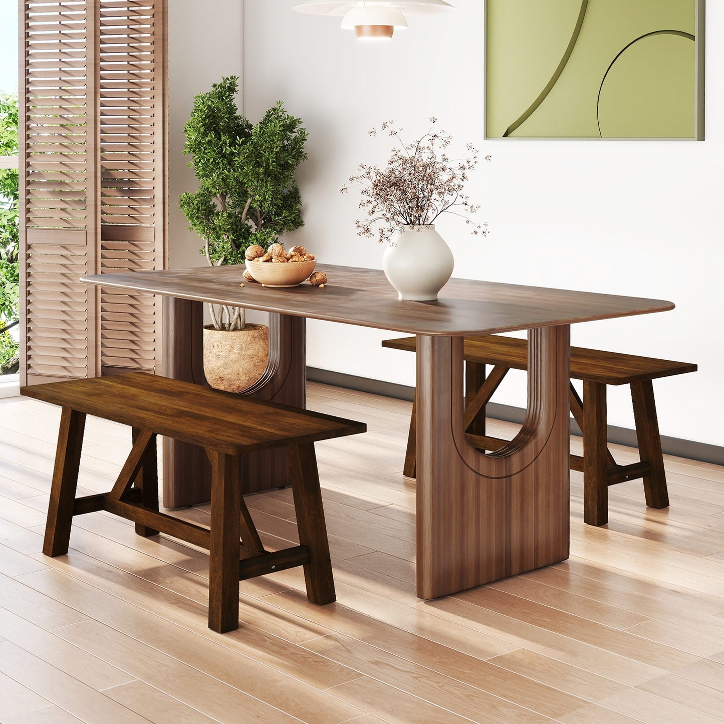 Wooden Entryway Bench Farmhouse Dining Bench with 400 LBS Weight Capacity, Brown Shoe Racks & Storage Benches at Gallery Canada