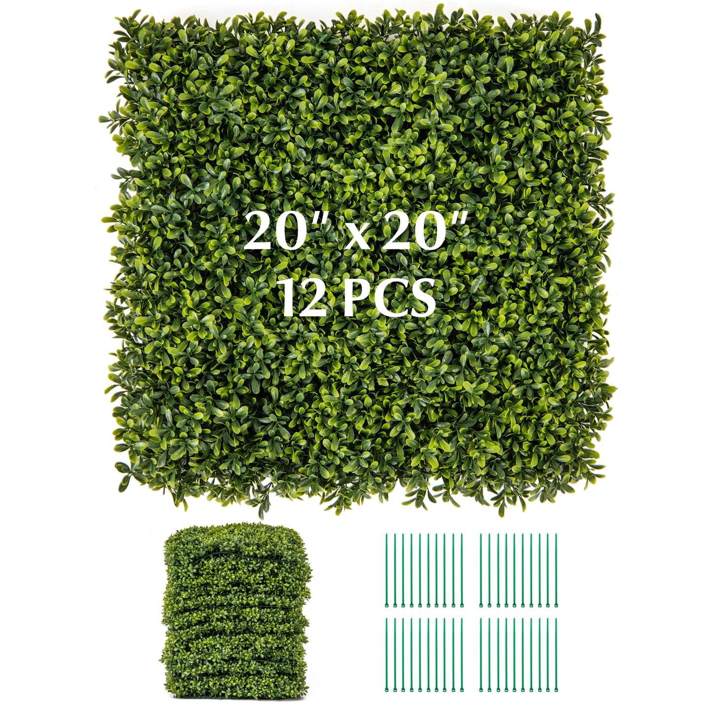 12 Pcs 20 Inch x 20 Inch Artificial Hedge Boxwood Panel, Green Decorative Fencing & Flooring at Gallery Canada