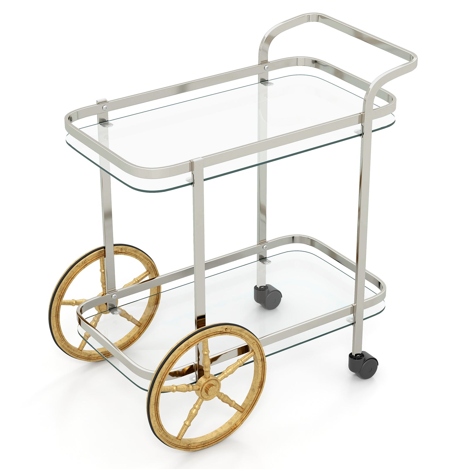 2-Tier Tempered Glass Bar Cart with 2 Large Aluminum Wheels and 2 Rolling Casters, Transparent Kitchen Islands & Carts Transparent at Gallery Canada