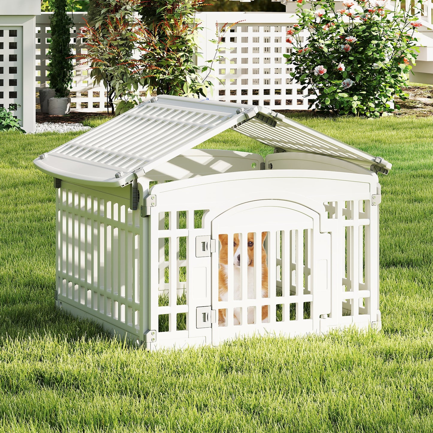 6-Panel Plastic Dog Playpen 24 Inch Indoor Outdoor Pet Fence with Locking Door, White Pet Gate at Gallery Canada