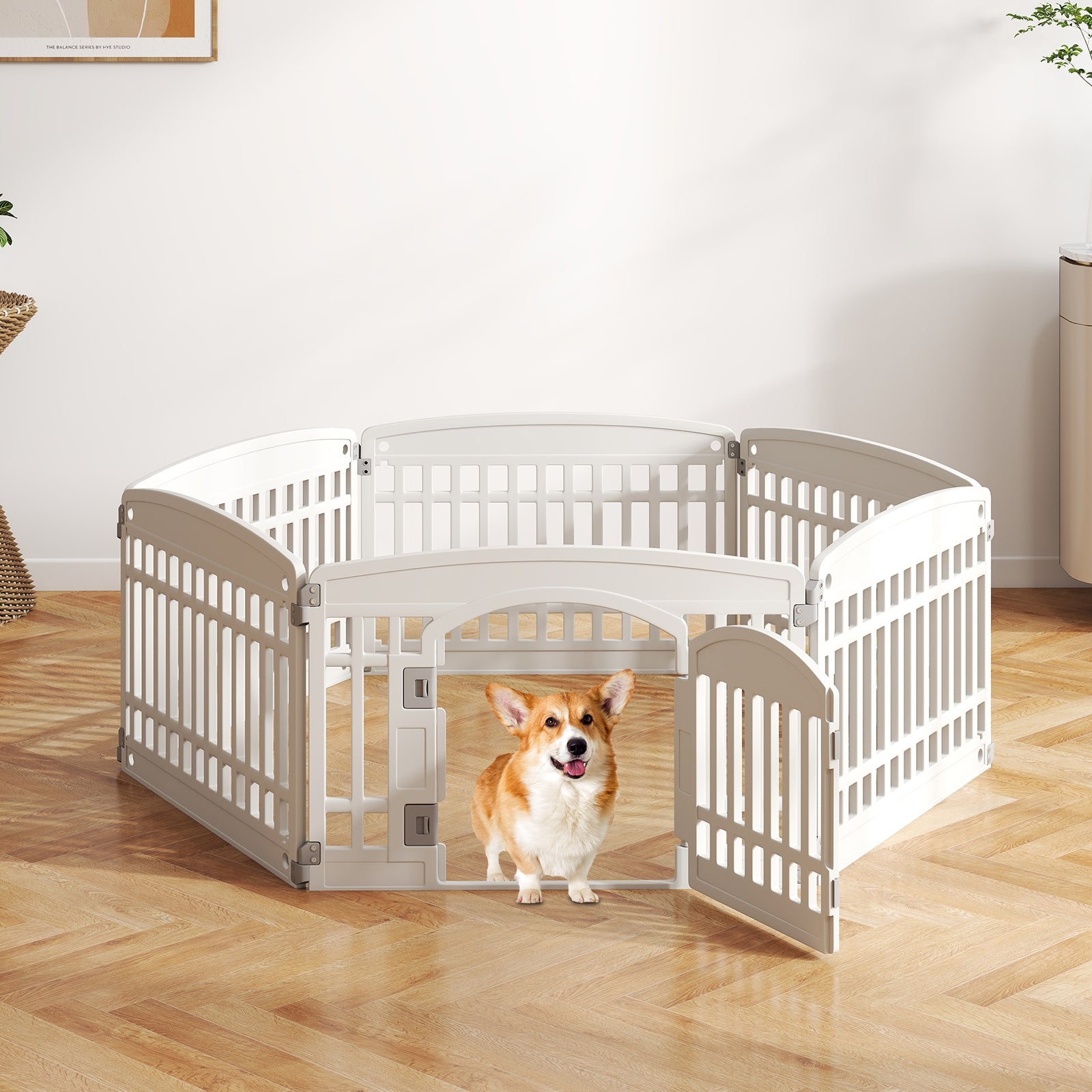 6-Panel Plastic Dog Playpen 24 Inch Indoor Outdoor Pet Fence with Locking Door, White Pet Gate at Gallery Canada