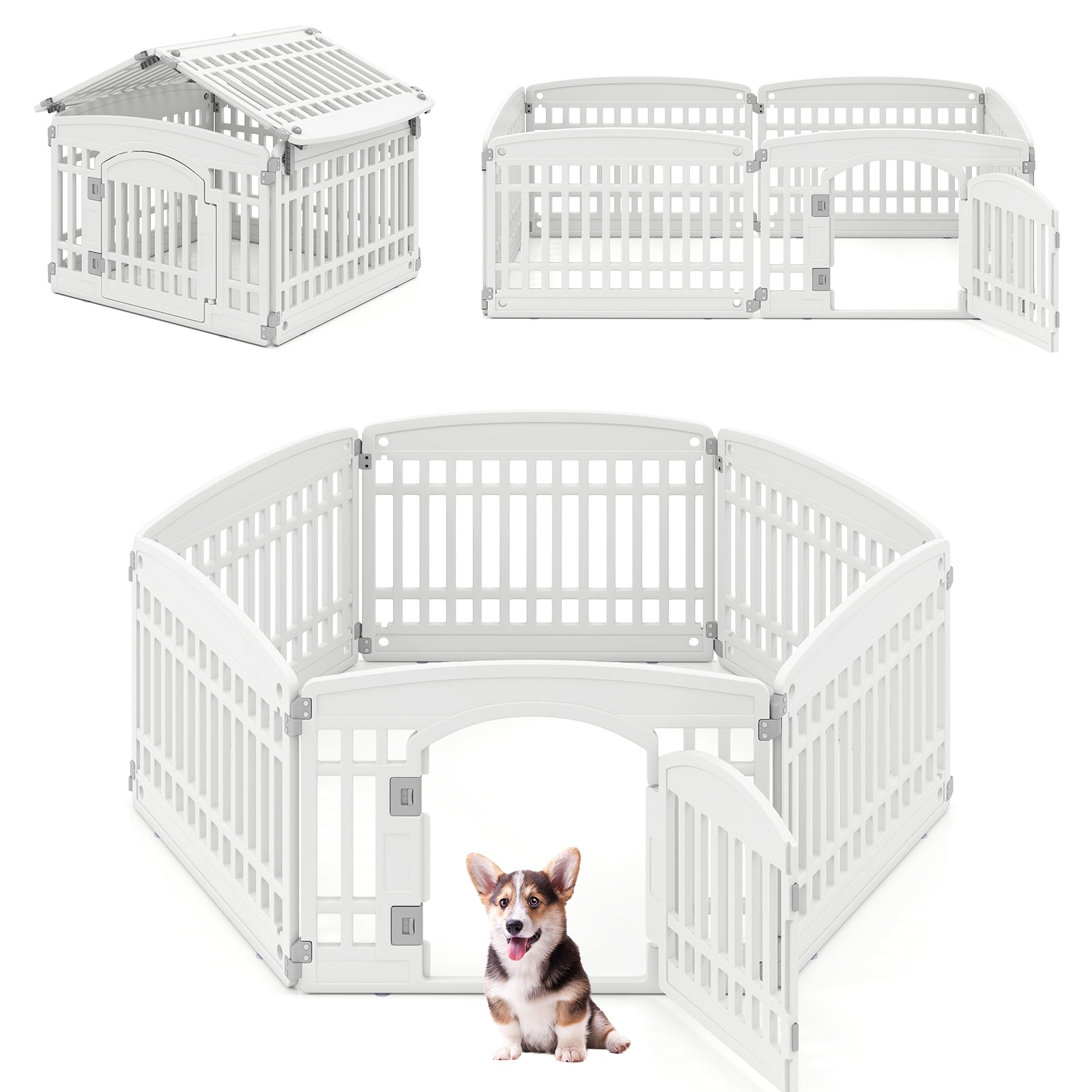 6-Panel Plastic Dog Playpen 24 Inch Indoor Outdoor Pet Fence with Locking Door, White Pet Gate at Gallery Canada