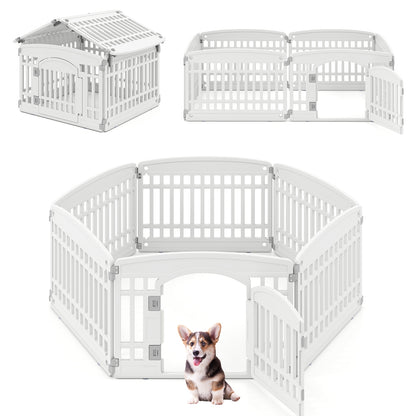 6-Panel Plastic Dog Playpen 24 Inch Indoor Outdoor Pet Fence with Locking Door, White Pet Gate at Gallery Canada