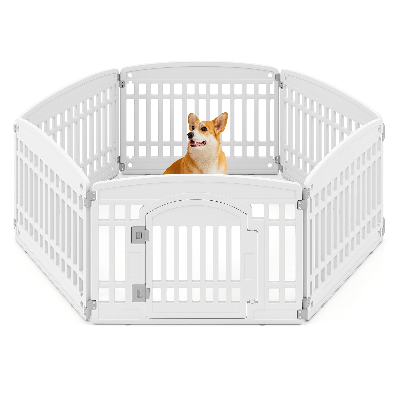 6-Panel Plastic Dog Playpen 24 Inch Indoor Outdoor Pet Fence with Locking Door, White Pet Gate at Gallery Canada