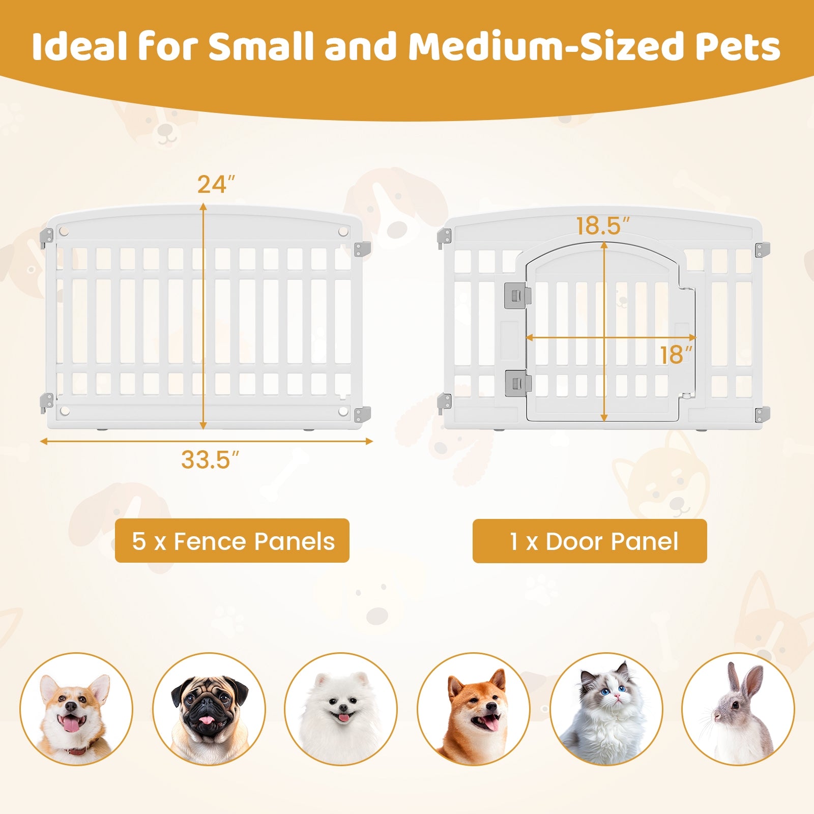 6-Panel Plastic Dog Playpen 24 Inch Indoor Outdoor Pet Fence with Locking Door, White Pet Gate at Gallery Canada