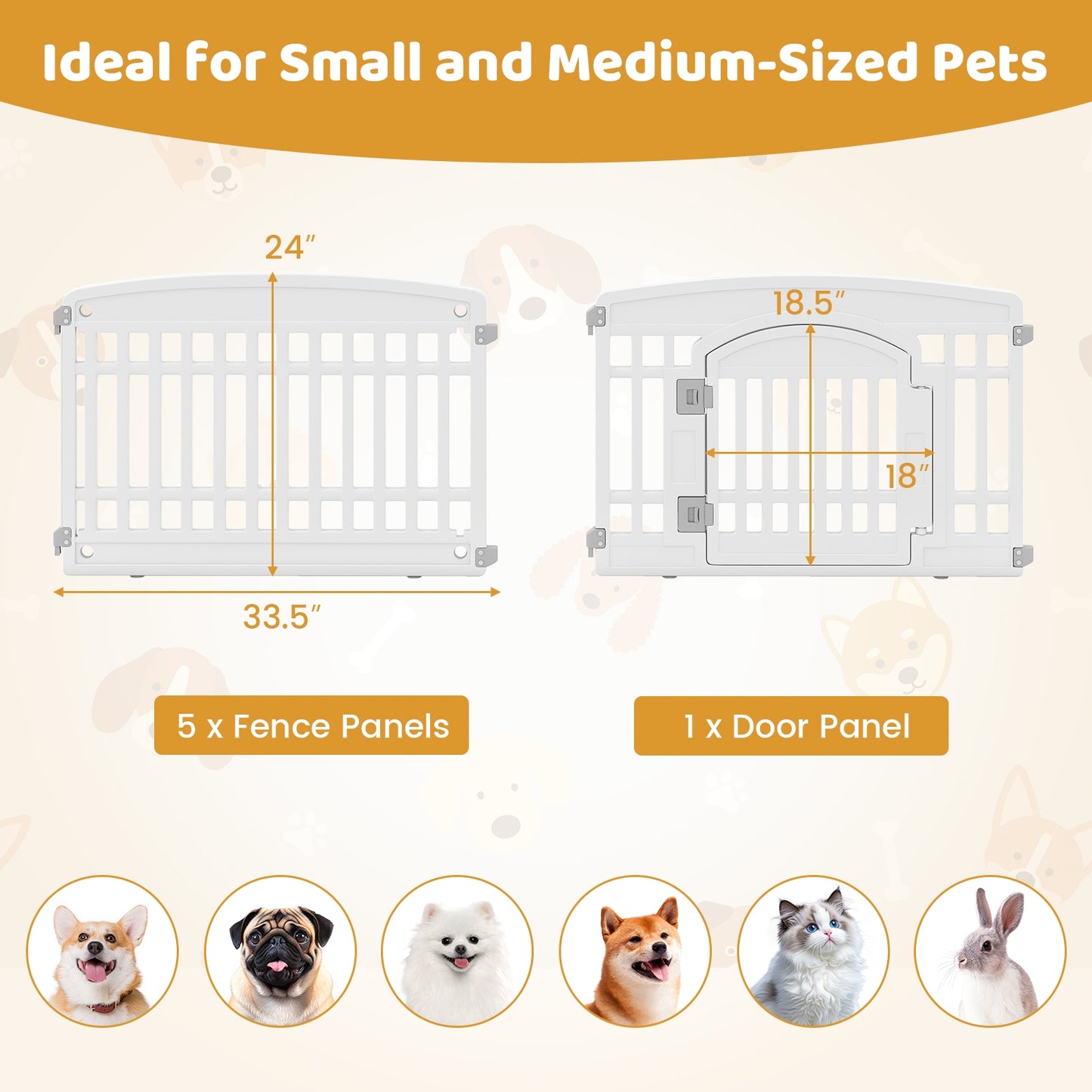 6-Panel Plastic Dog Playpen 24 Inch Indoor Outdoor Pet Fence with Locking Door, White Pet Gate at Gallery Canada