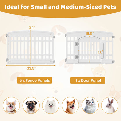 6-Panel Plastic Dog Playpen 24 Inch Indoor Outdoor Pet Fence with Locking Door, White Pet Gate at Gallery Canada