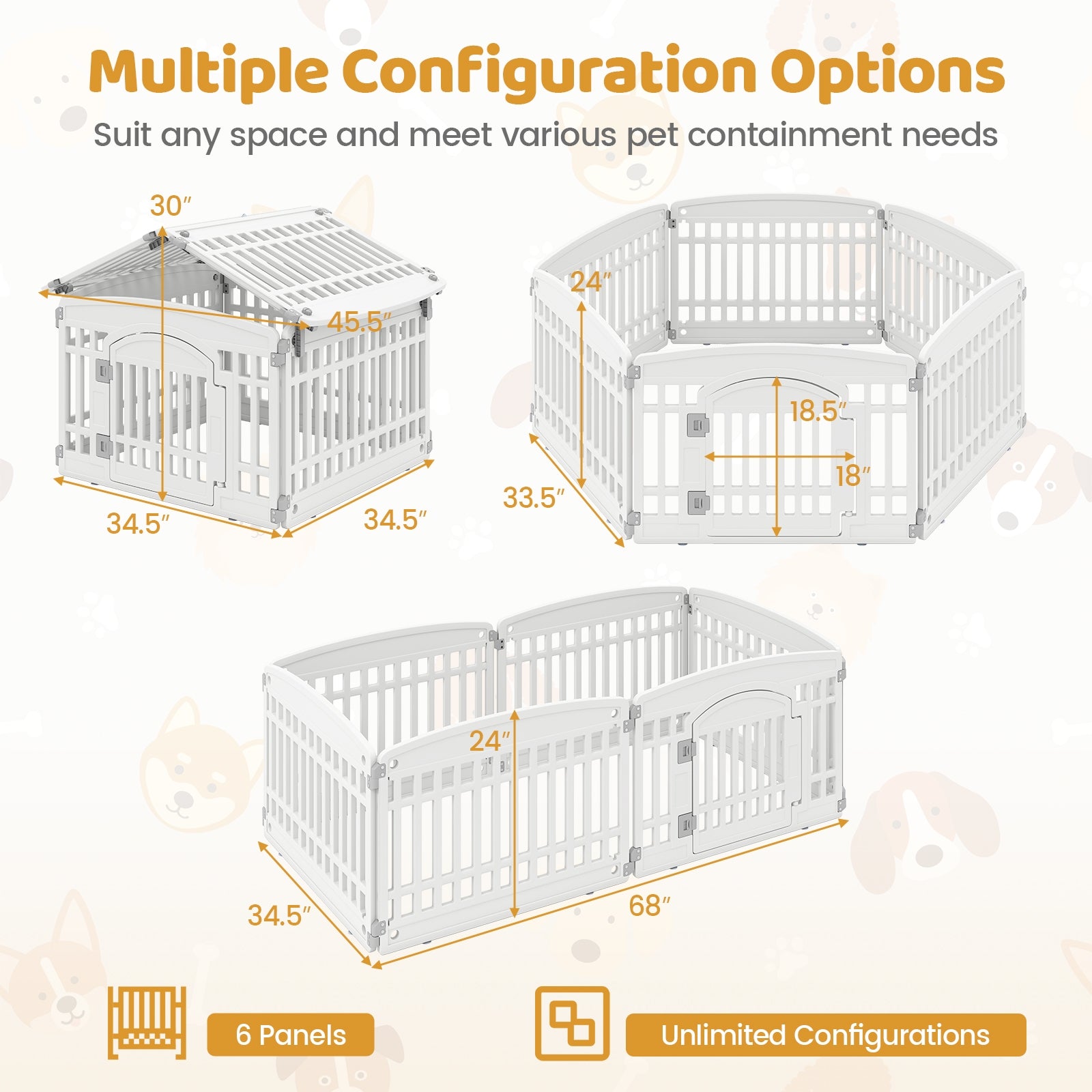 6-Panel Plastic Dog Playpen 24 Inch Indoor Outdoor Pet Fence with Locking Door, White Pet Gate at Gallery Canada