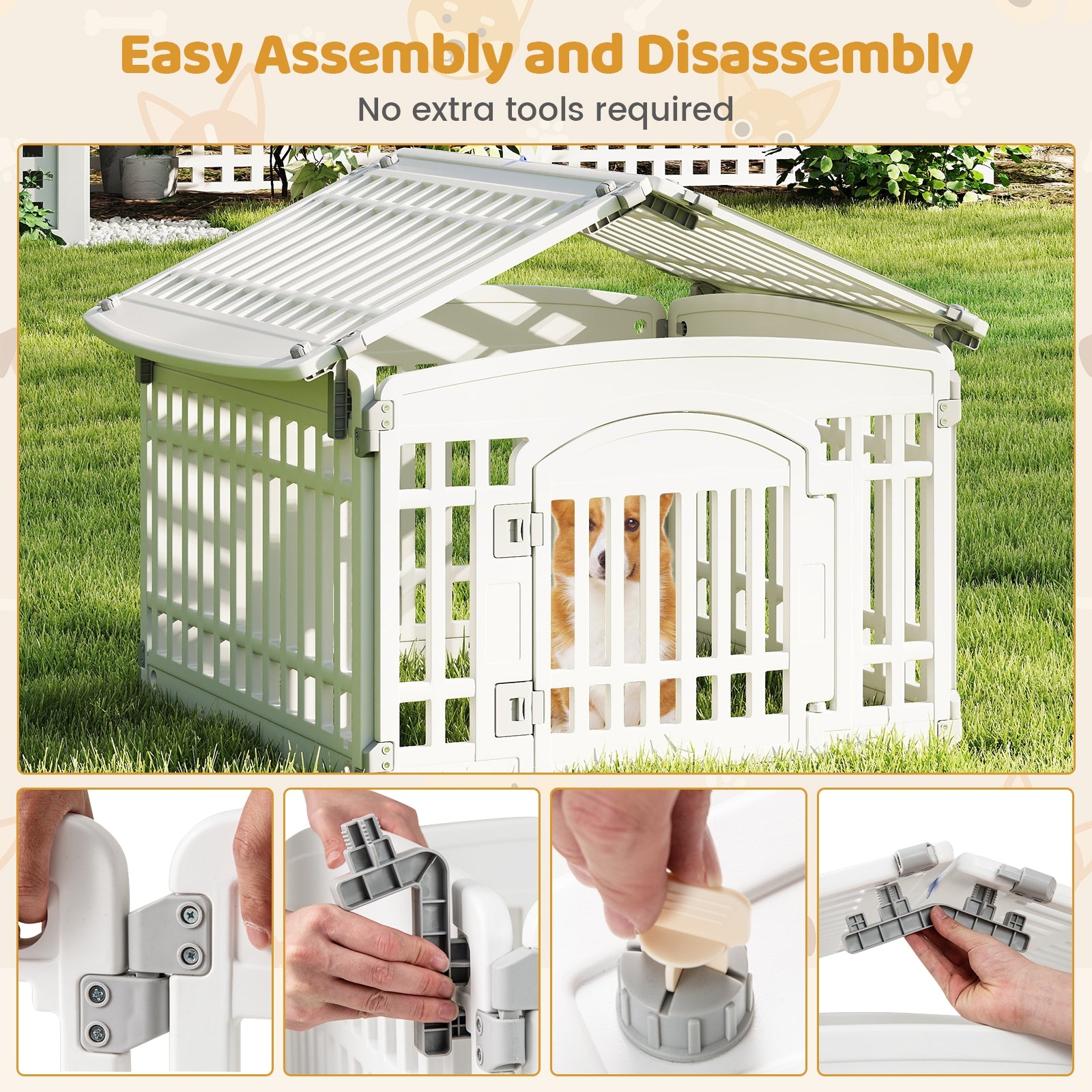 6-Panel Plastic Dog Playpen 24 Inch Indoor Outdoor Pet Fence with Locking Door, White Pet Gate at Gallery Canada