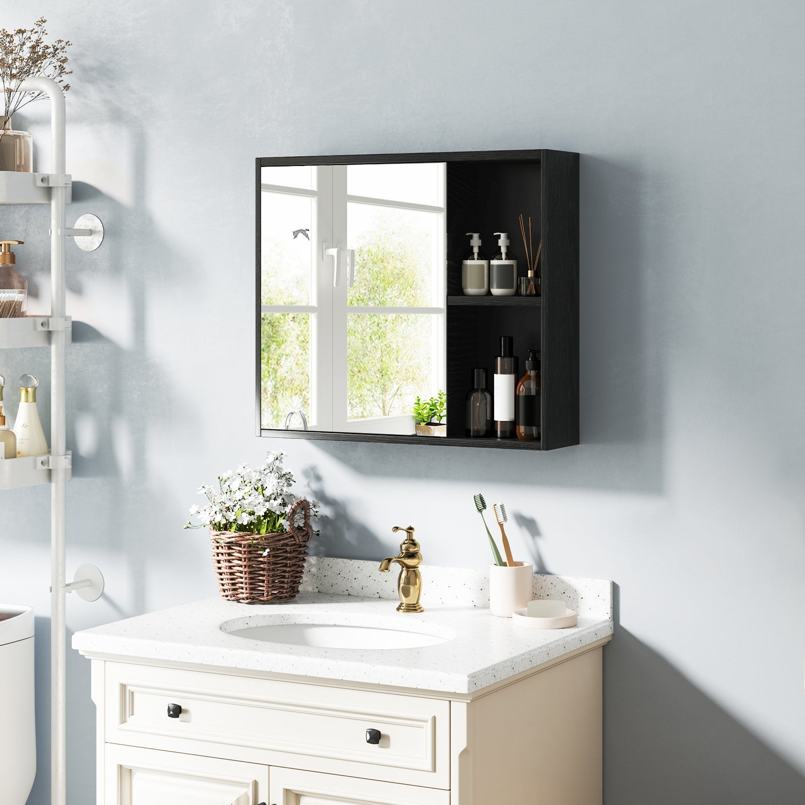 Bathroom Medicine Cabinet with Single Mirror Door, Black Wall Cabinets at Gallery Canada