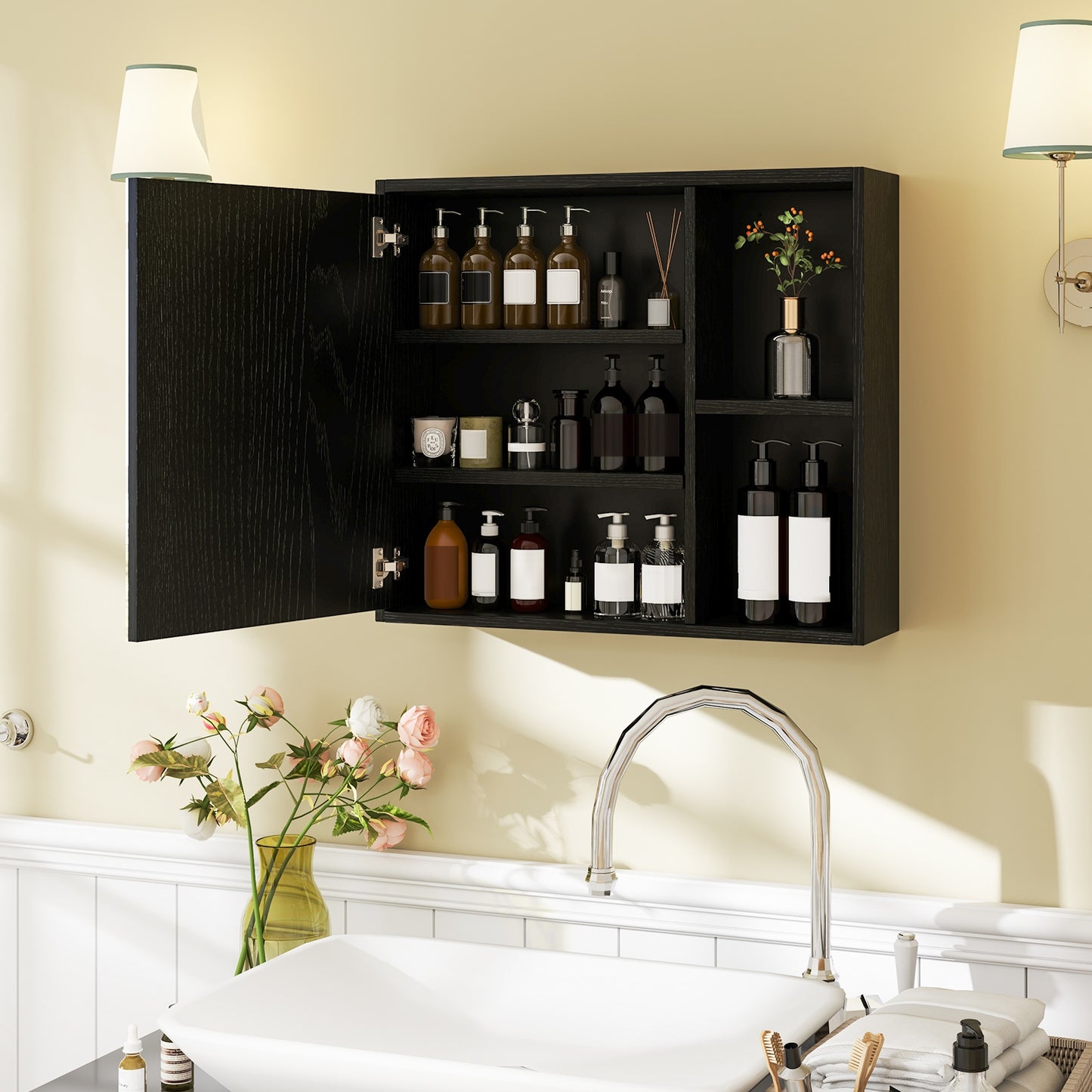 Bathroom Medicine Cabinet with Single Mirror Door, Black Wall Cabinets at Gallery Canada