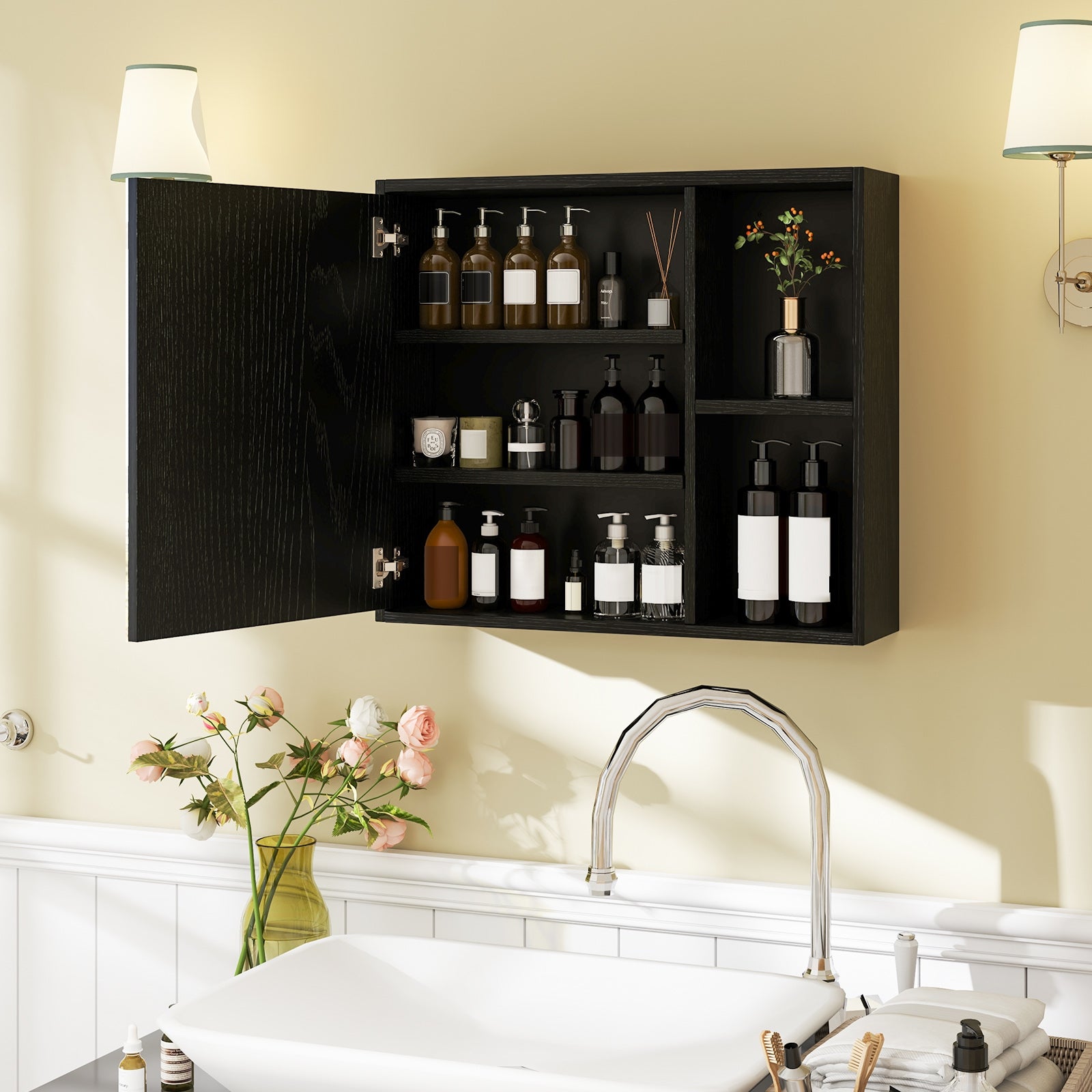 Bathroom Medicine Cabinet with Single Mirror Door, Black Wall Cabinets at Gallery Canada