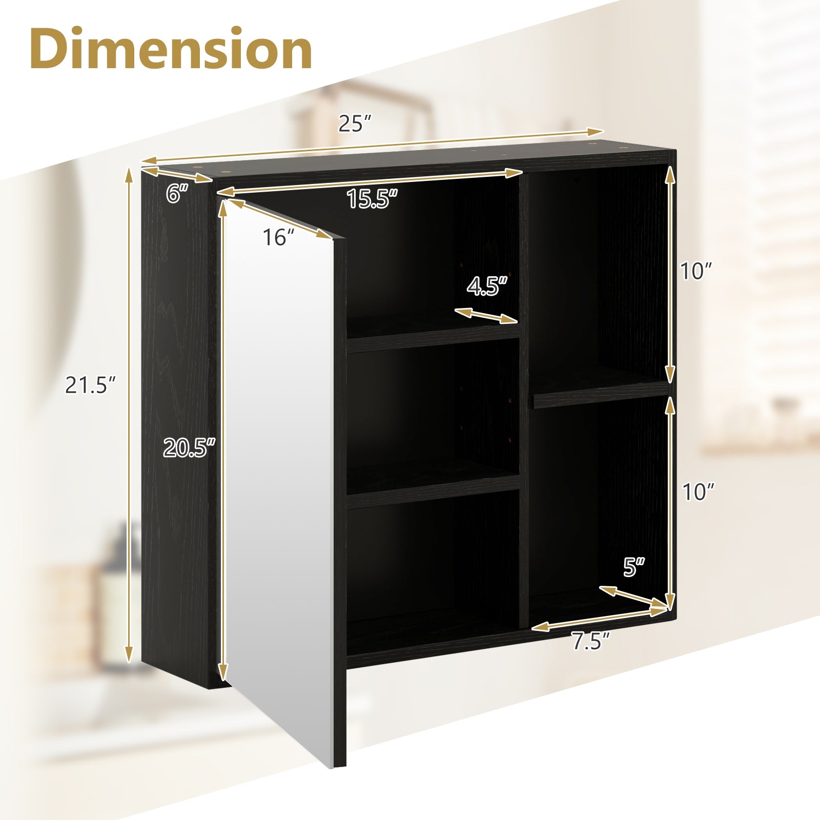 Bathroom Medicine Cabinet with Single Mirror Door, Black Wall Cabinets at Gallery Canada