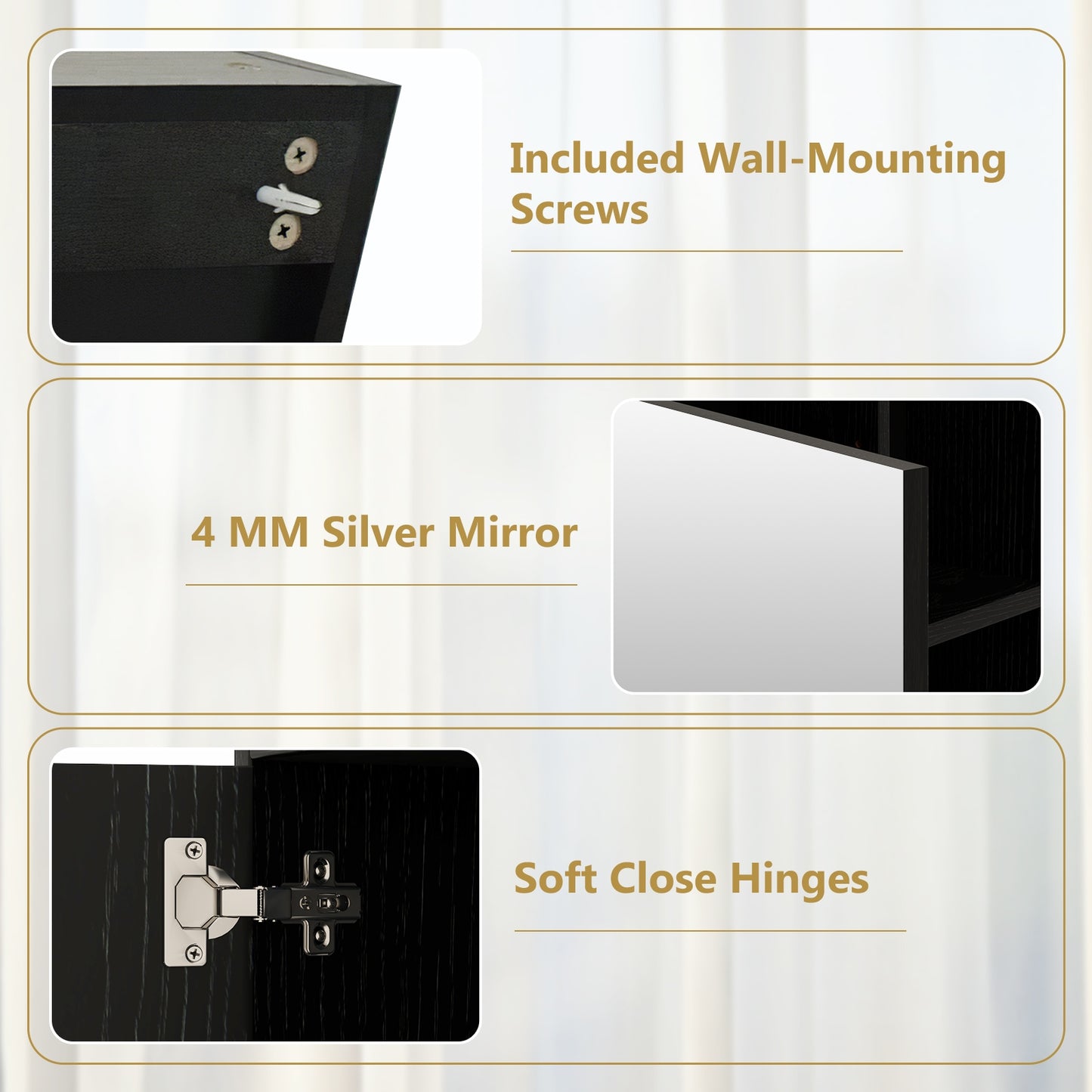 Bathroom Medicine Cabinet with Single Mirror Door, Black Wall Cabinets at Gallery Canada