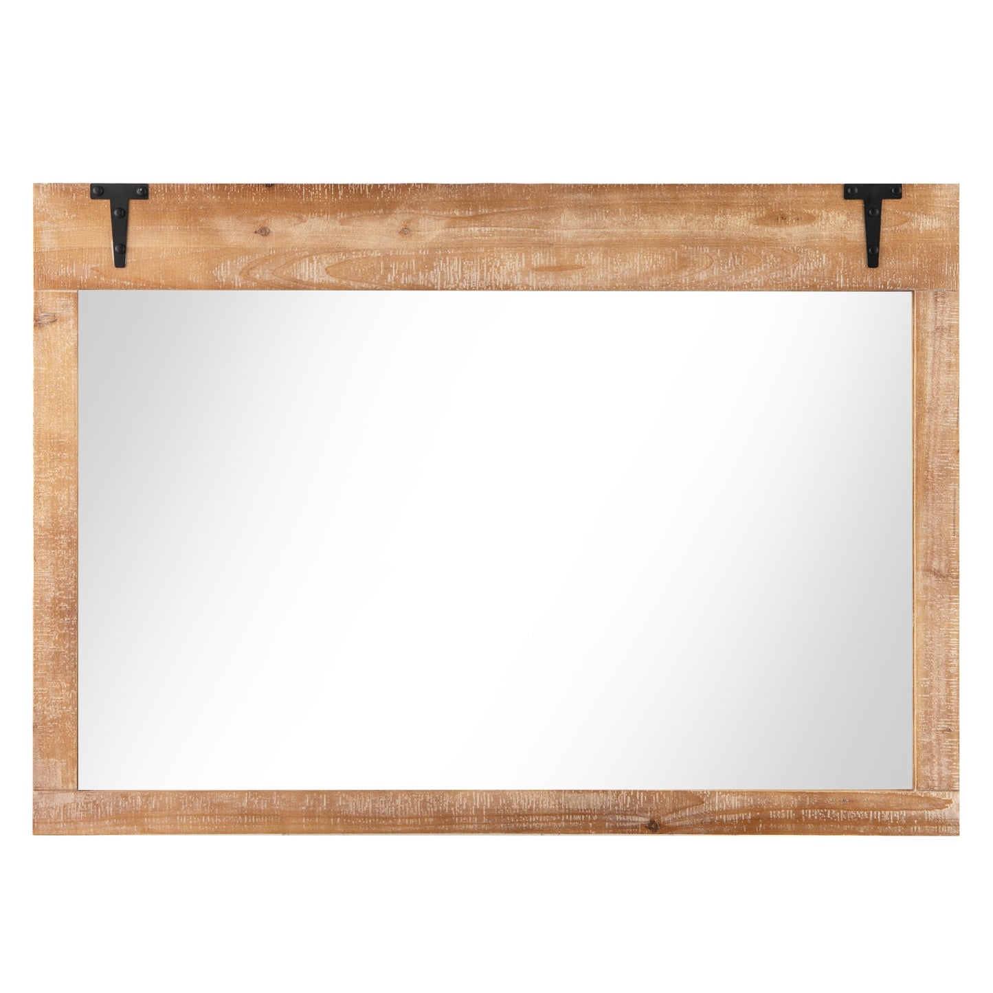 39 x 27.5 Inch Barn Door Wall Mirror, Wood Frame, Natural Wall Mirrors at Gallery Canada