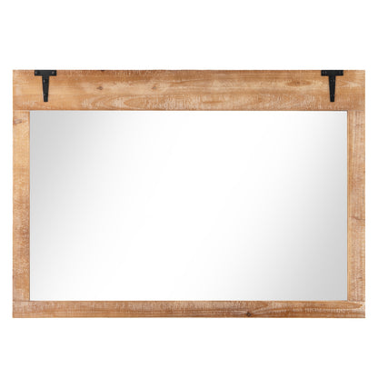 39 x 27.5 Inch Barn Door Wall Mirror, Wood Frame, Natural Wall Mirrors at Gallery Canada