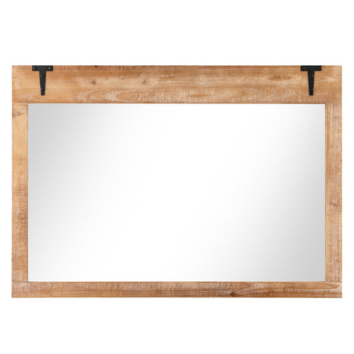 39 x 27.5 Inch Barn Door Wall Mirror, Wood Frame, Natural