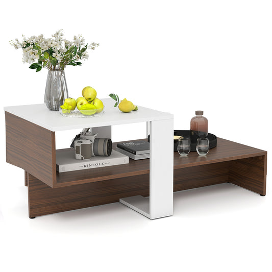 2-Tier Geometric Coffee Table, Storage Shelves, And Brown, White Coffee Tables White at Gallery Canada