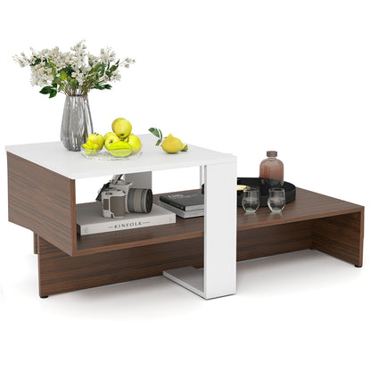 2-Tier Geometric Coffee Table, Storage Shelves, And Brown, White Coffee Tables at Gallery Canada