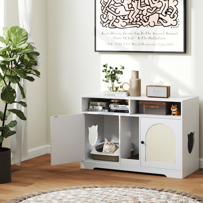 43 Inches Cat Litter Box Enclosure with Storage and Double Rooms, White Cat Houses at Gallery Canada