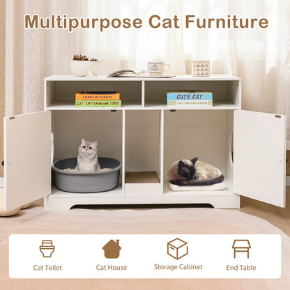 43 Inches Cat Litter Box Enclosure with Storage and Double Rooms, White Cat Houses at Gallery Canada