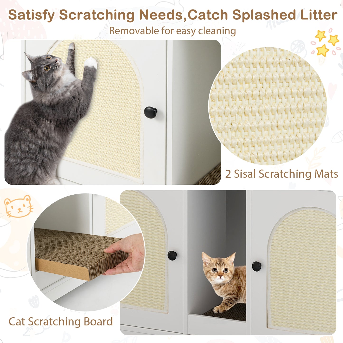 43 Inches Cat Litter Box Enclosure with Storage and Double Rooms, White Cat Houses at Gallery Canada