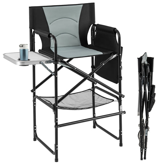 46 Inches Tall Directors Chair, Foldable Side Table, Footrest, Gray