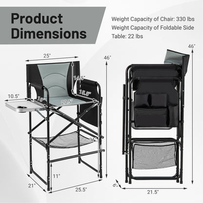 46 Inches Tall Directors Chair with Foldable Side Table and Footrest, Gray Office Chairs at Gallery Canada