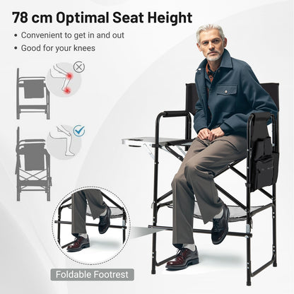 46 Inches Tall Directors Chair with Foldable Side Table and Footrest, Gray Office Chairs at Gallery Canada