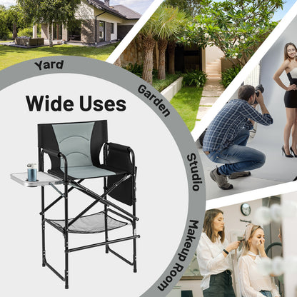 46 Inches Tall Directors Chair with Foldable Side Table and Footrest, Gray Office Chairs at Gallery Canada