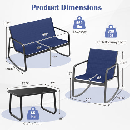 4 Piece Patio Rocking Set with Glass-Top Table, Navy Patio Conversation Sets at Gallery Canada