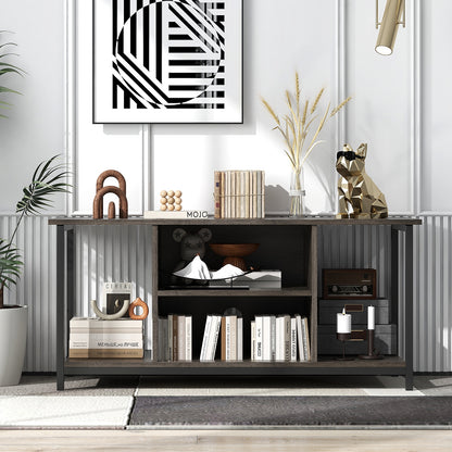 3-Tier TV Stand with Power Outlet USB and Adjustable Shelf, Gray Entertainment Centers & TV Stands at Gallery Canada