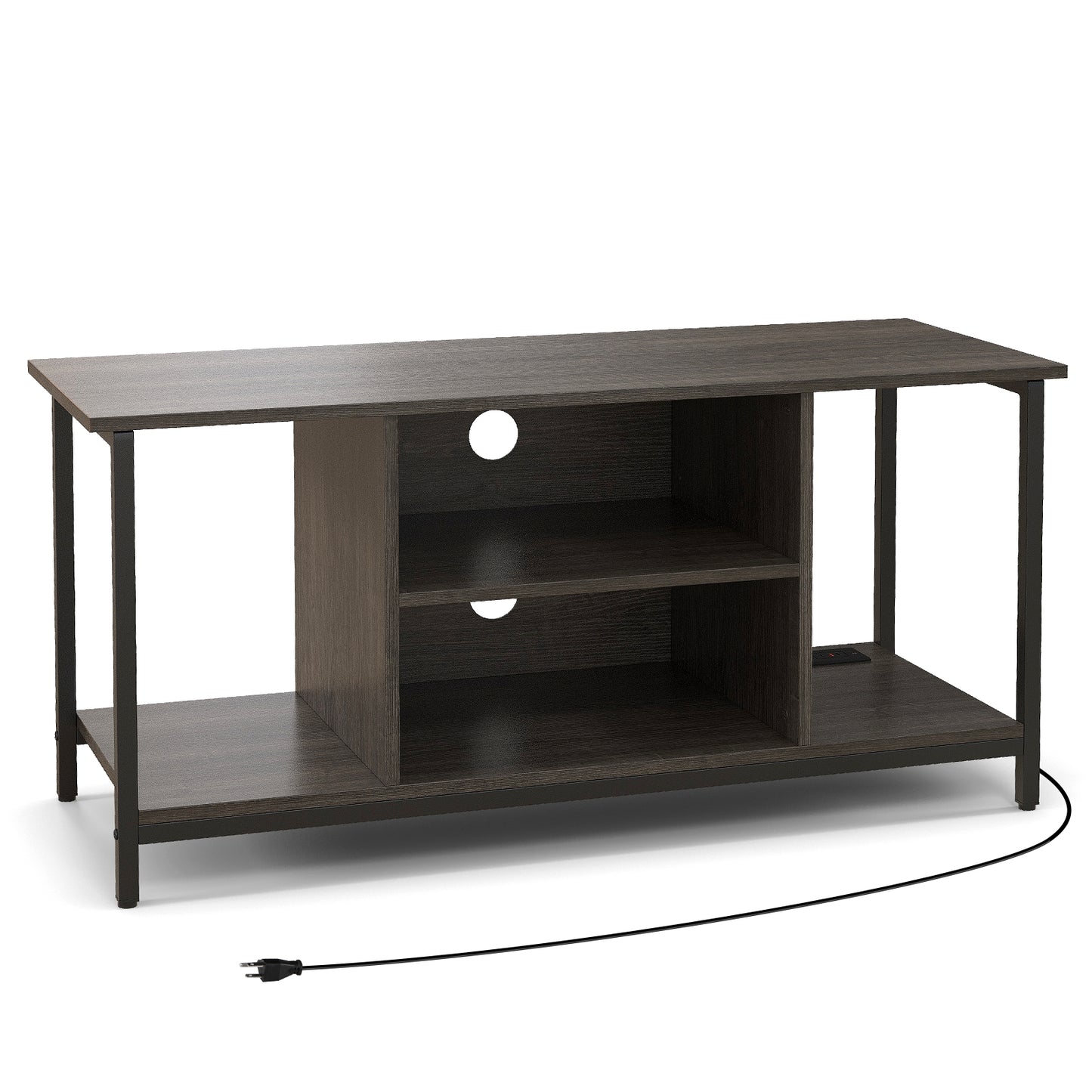 3-Tier TV Stand with Power Outlet USB and Adjustable Shelf, Gray Entertainment Centers & TV Stands at Gallery Canada