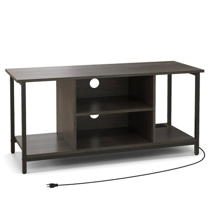 3-Tier TV Stand with Power Outlet USB and Adjustable Shelf, Gray Entertainment Centers & TV Stands at Gallery Canada
