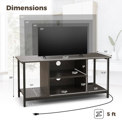 3-Tier TV Stand with Power Outlet USB and Adjustable Shelf, Gray Entertainment Centers & TV Stands at Gallery Canada