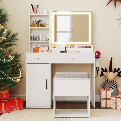Vanity Dressing Table And Chair Set With Mirror And Lights, White Makeup Vanities at Gallery Canada