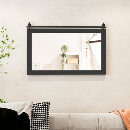 Rectangle Barn Door Wall Mirror, Solid Wood Frame, Black Wall Mirrors at Gallery Canada