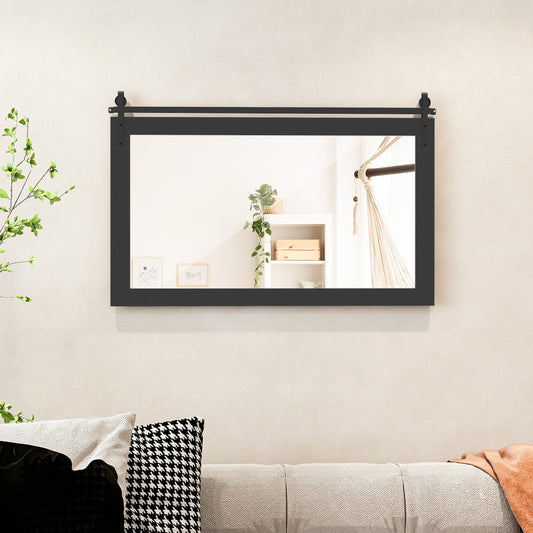 Rectangle Barn Door Wall Mirror, Solid Wood Frame, Black Wall Mirrors Black at Gallery Canada