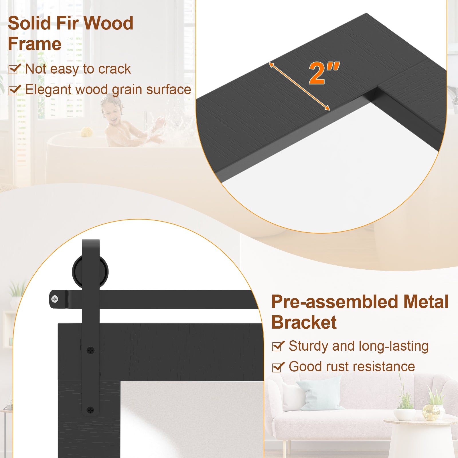 Rectangle Barn Door Wall Mirror, Solid Wood Frame, Black Wall Mirrors at Gallery Canada