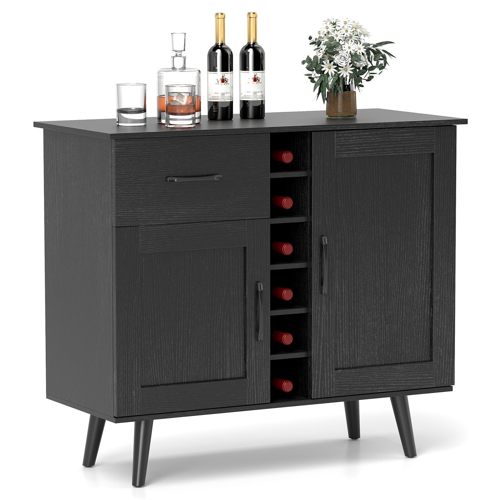 Modern Wine Bar Buffet Cabinet, 6-Bottle Wine Rack, Black Sideboards Cabinets & Buffets at Gallery Canada