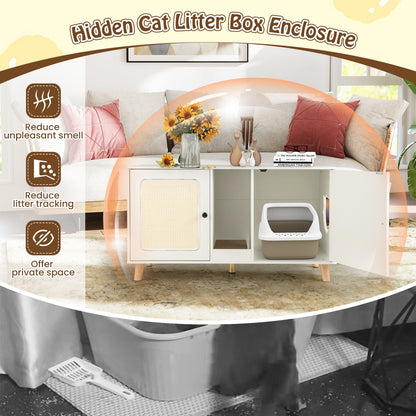43 Inches Cat Litter Box Enclosure with Double Rooms and 2 Sisal Scratching Mats, White Cat Houses at Gallery Canada