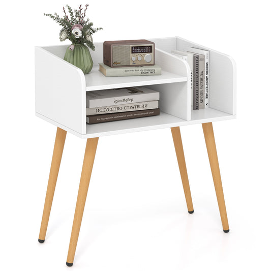 Mid Century Modern Nightstand With Open Shelves, White Nightstands White at Gallery Canada