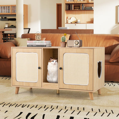 43 Inches Cat Litter Box Enclosure with Double Rooms and 2 Sisal Scratching Mats, Natural Cat Houses at Gallery Canada