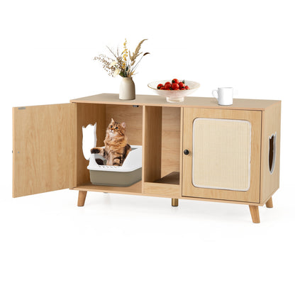 43 Inches Cat Litter Box Enclosure with Double Rooms and 2 Sisal Scratching Mats, Natural Cat Houses at Gallery Canada