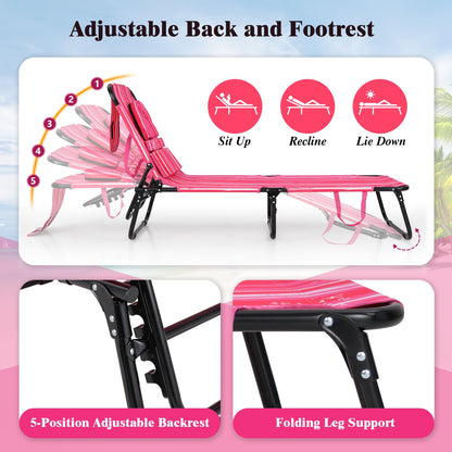 Beach Chaise Lounge Chair with Face Hole and Removable Pillow, White & Pink Outdoor Chaise Lounges at Gallery Canada